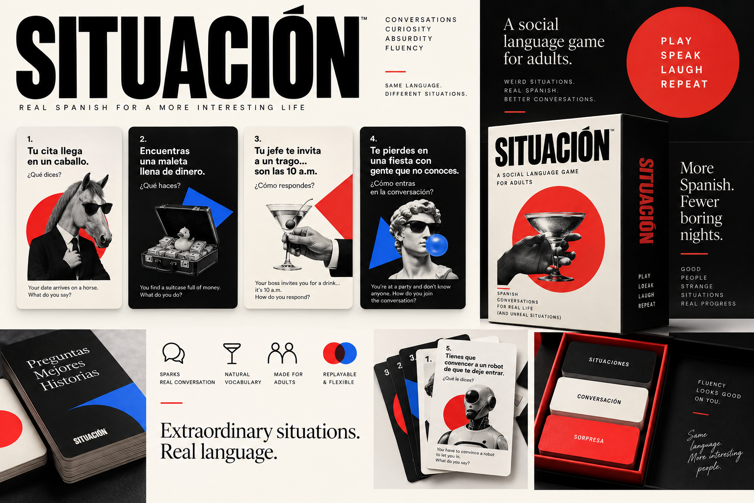 Situación graphic absurdist card-game artwork